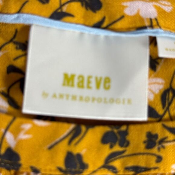 Anthropologie Maeve Cheyenne Women's Yellow Gold Floral Peplum Blouse Sz M - Picture 4 of 7